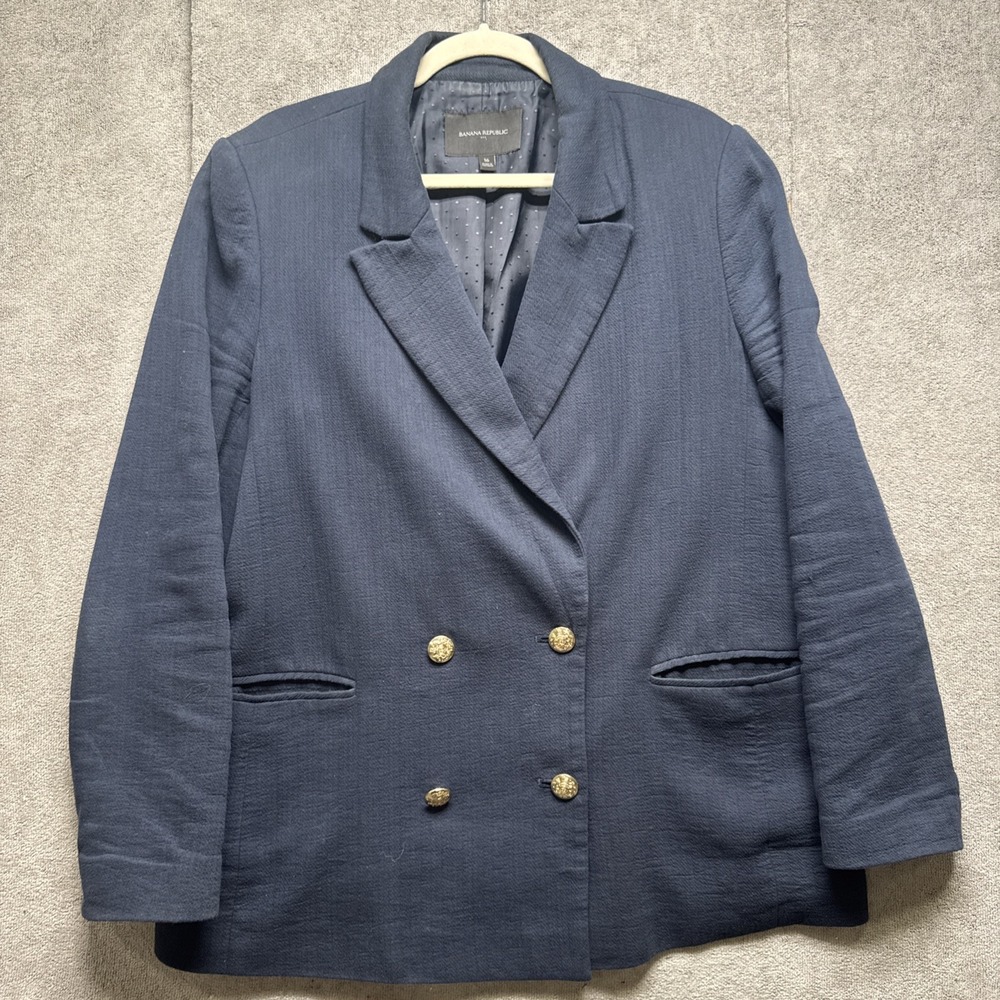 Banana Republic Blazer Women's 16 Navy Blue Double Breasted Gold Button Jacket
